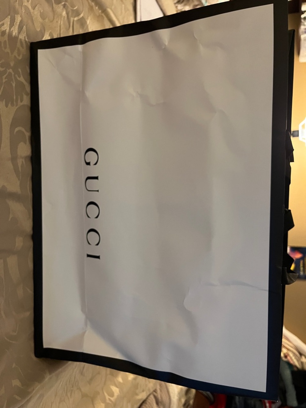 Gucci White Shopping Tote with Black Trim and Logo